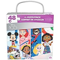 Disney100 Anniversary Puzzles, 4 Pack 48-Piece Jigsaw Puzzles in Storage Box, Puzzles for Kids Ages 4-8, Disney Toys for Adults & Kids Ages 4 and up