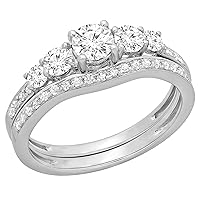 Round White Diamond Five Stone Bridal Engagement Ring Matching Band Set for Her (0.45 ctw, Color I-J, Clarity I1-I3) in Gold