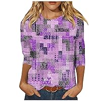 Tshirts Shirts for Women,3/4 Length Sleeve Womens Tops Crew Neck Vintage Print Graphic Shirt Plus Size Tops for Women