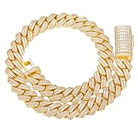 ICEDIAMOND 18K 20MM Dual-drill Baguette CZ Diamond Luxury Cuban Link Chains, Gold Plated Iced Out Shiny 5A Zirconia Rapper Chain Necklace for Men