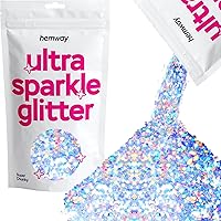 Hemway Premium Ultra Sparkle Glitter Multi Purpose Metallic Flake for Arts Crafts Nails Cosmetics Resin Festival Face Hair - Silver Holographic - Super Chunky (1/8