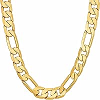 LIFETIME JEWELRY Beveled Figaro Chain Necklaces for Women and Men 24k Real Gold Plated  (6.5mm, 8mm, 9.5mm & 11mm)