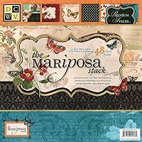 DCWV Premium Stacks, Mariposa 48 Sheets, 12 x 12 inches, Double Sided Craft Paper Decorative Paper Colored Card Stock For
