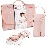 Portable Diaper Changing Pad Waterproof – B0NUS Insulated Baby Bottle Bag, 2-in-1 Diaper Clutch and Changing Mat, Wipe Clean Portable Changing Pad with Built-in Head Cushion