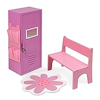 Badger Basket Toy School Style Doll Locker Set with Bench, Rug, and Accessories for 18 inch Dolls - Pink/Purple