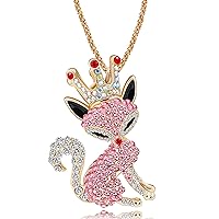Cute Blue Pink Crystal Fox Pendant Gold Color Long Chain Sweater Necklace for Girls Women Y1333