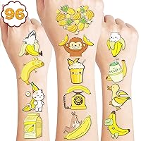 Cute Banana Temporary Tattoos 8 Sheets 90PCS Yellow Banana Party Decorations Supplies Favors Fruits Theme Birthday Cute Stickers Christmas Gifts for Boys Girls Class School Prizes Carnival