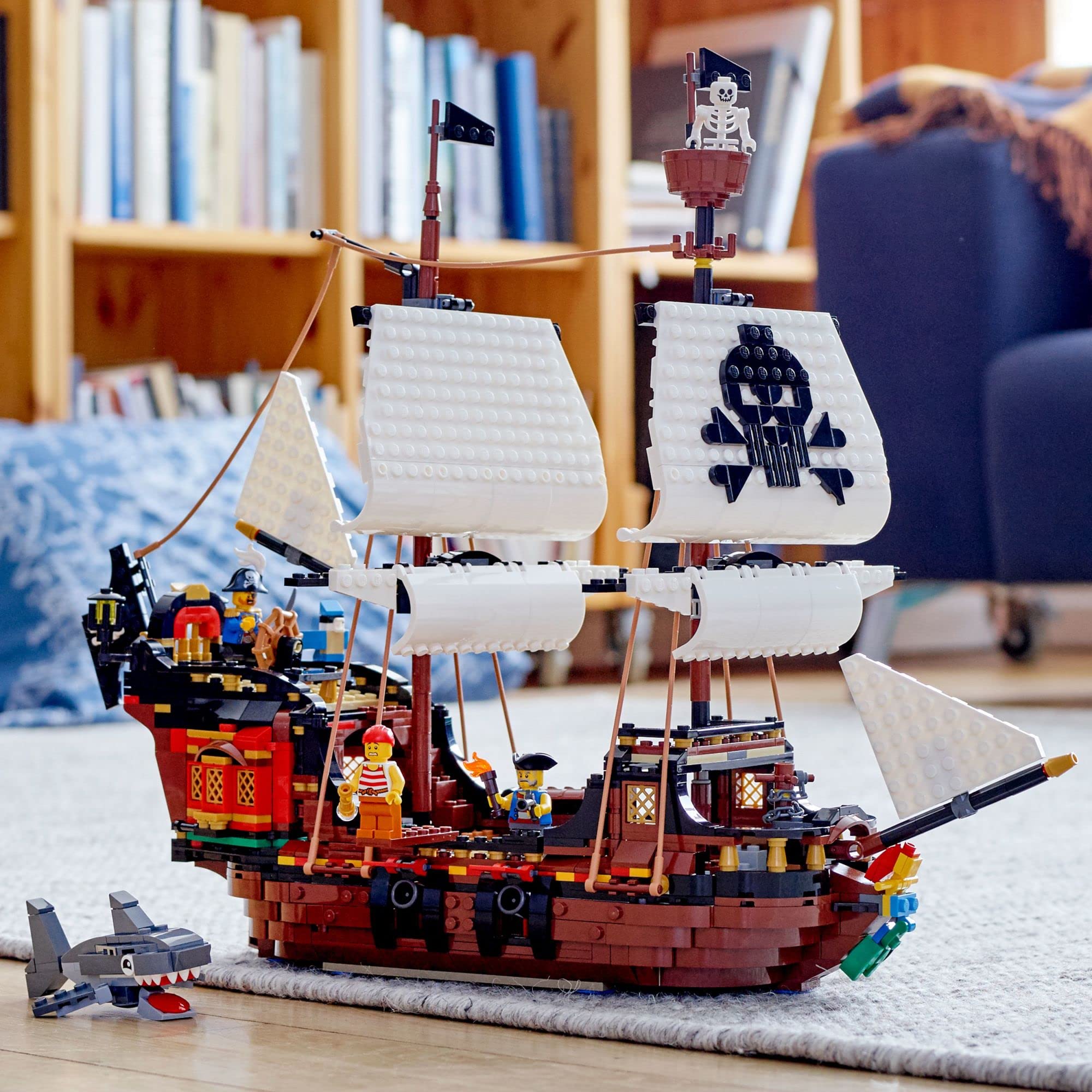 LEGO Creator 3 in 1 Pirate Ship Building Set, Kids can Rebuild The Pirate Ship into an Inn or Skull Island, Features 4 Minifigures and Shark Toy, Makes a Great Gift for Kids Ages 9+ Years Old, 31109