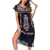 YZXDORWJ Women Embroidered Mexican Present Lace Short Sleeves Long Traditional Dress