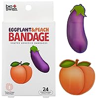 BioSwiss Bandages, Eggplant and Peach Shaped Adult Self Adhesive Bandage, Latex Free Sterile Wound Care, Funny First Aid Kit Supplies for Adults, 24 Count