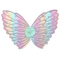 YiZYiF Kids Girls Sparkling Glittery Fairy Wings Decorated with Flower for Princess Cosplay Party Dress Up Mint Green One Size