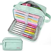 Sooez High Capacity Pencil Pen Case, Durable Pencil Bag Pouch Box Organizer Cases, Portable Journaling Supplies with Easy Grip Handle & Loop, Asthetic