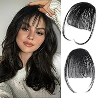 NAYOO Clip in Bangs - 100% Human Hair Wispy Bangs Clip in Hair Extensions, Air Bangs Fringe with Temples Hairpieces for Women Curved Bangs for Daily Wear (Wispy Bangs, brown black)