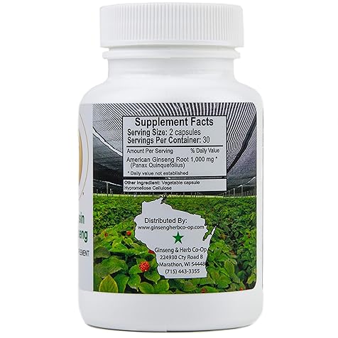 100% Pure Wisconsin American Ginseng Capsules - 500mg. Authentic Panax Quinquefolius. Potent Ground Ginseng Root - No Fillers, Binders or Other Additives.