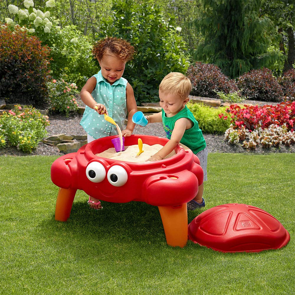 Step2 Crabbie Sand Table for Toddlers - Durable Outdoor Kids Activity Game Sandbox Toys with Lid and Accessory Set