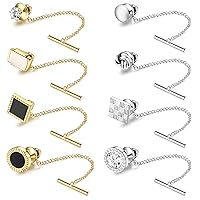 AMITER Crystal/Pearl Tie Tack with Chain, Gold Mens Tie Pin Necktie Pins  Lapel Pin for Wedding Birthday Anniversary Party
