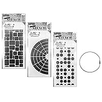 Tim Holtz Stampers Anonymous Layering Stencil Set, Labels, Wheels, Spots Plus Cable Binder Ring, April 2024 Release, THS178, TH179, TH180, 4 Item Bundle