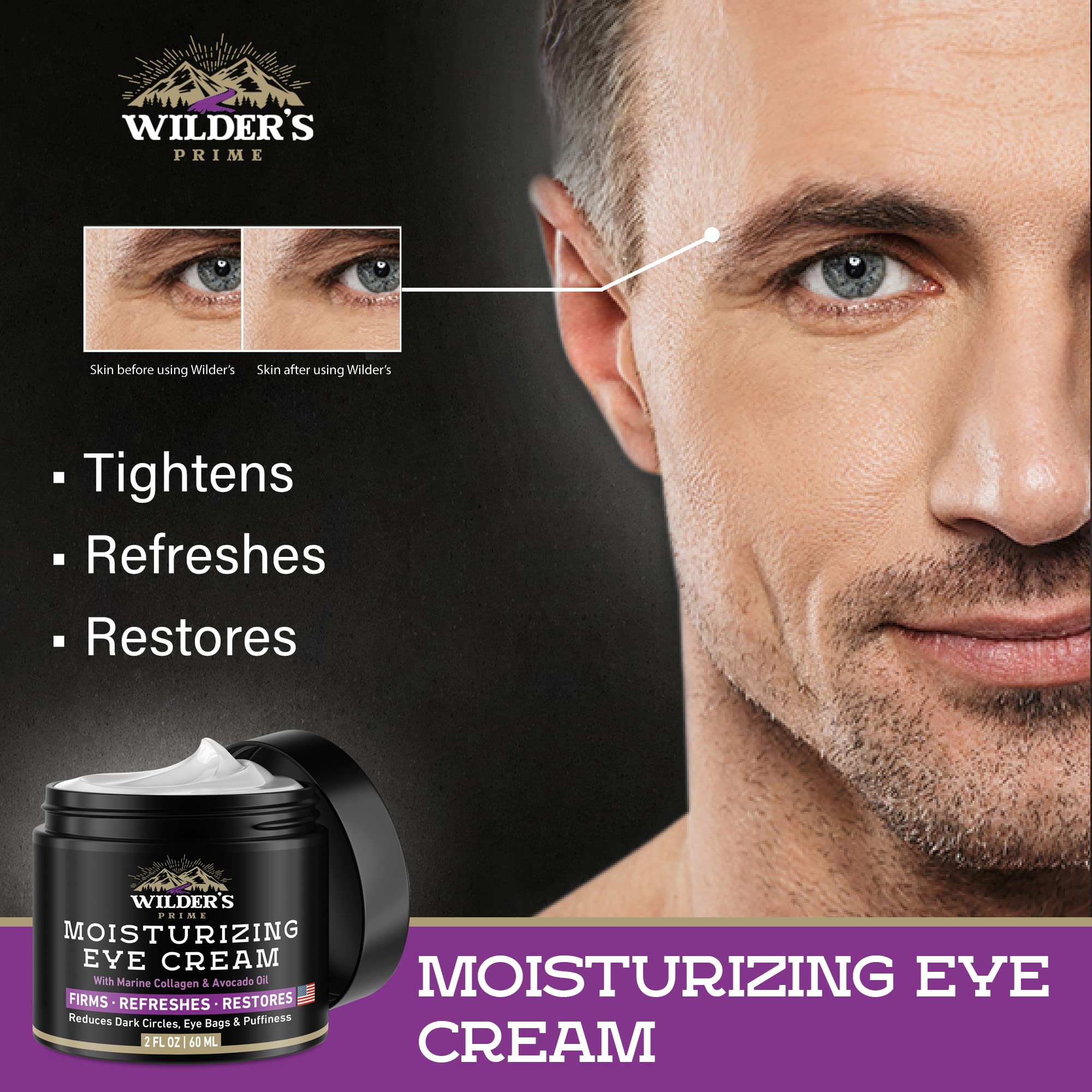 Wilder's Prime Moisturizing Men's Eye Cream - Eye Firming & Refreshing Men’s Wrinkle Cream - Men's Anti-Aging Cream for Dark Under-Eye Circles, Eye Bags & Puffiness - Under Eye Cream for Men 2 oz