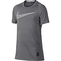 Nike Kids Boy's Pro Fitted Short Sleeve Training Top (Little Kids/Big Kids) Carbon Heather/Carbon Heather/White SM (8 Big Kids)