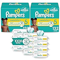 Pampers Swaddlers Disposable Baby Diapers Size 5, 2 Month Supply (2 x 132 Count) with Sensitive Water Based Baby Wipes 12X Multi Pack Pop-Top and Refill (1008 Count)