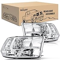 Nilight Headlight Assembly 2009 2010 2011 2012 2013 2014 2015 2016 2017 2018 Ram 1500 2500 3500 Pickup Quad Headlamp Assembly Replacement Chrome Housing Clear Corner Clear Lens,(Only for Quad Models)