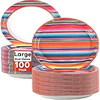 100 PCS Mexican Serape Fiesta Oval Paper Plates 11