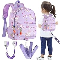 Accmor Toddler Harness Backpack Leash, Baby Unicorn Backpacks with Anti Lost Wrist Link, Cute Mini Child Harness Leashes for Walking, Keep Kids Close Back Pack Rope Tether Rein for Boys Girls (Purple)