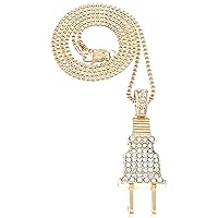 Plug Gold Color Pendant with 24 Inch Long Box Link Necklace