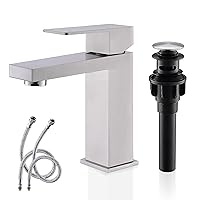 KENES Single Handle Bathroom Sink Faucet, Brushed Nickel Vanity Faucet for Bathroom Sink, with Pop Up Drain Stopper & Water Supply Lines LJ-9031