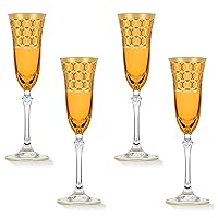 Lorren Home Trends Amber Color Champagne Flutes with Gold Rings, Set of 4