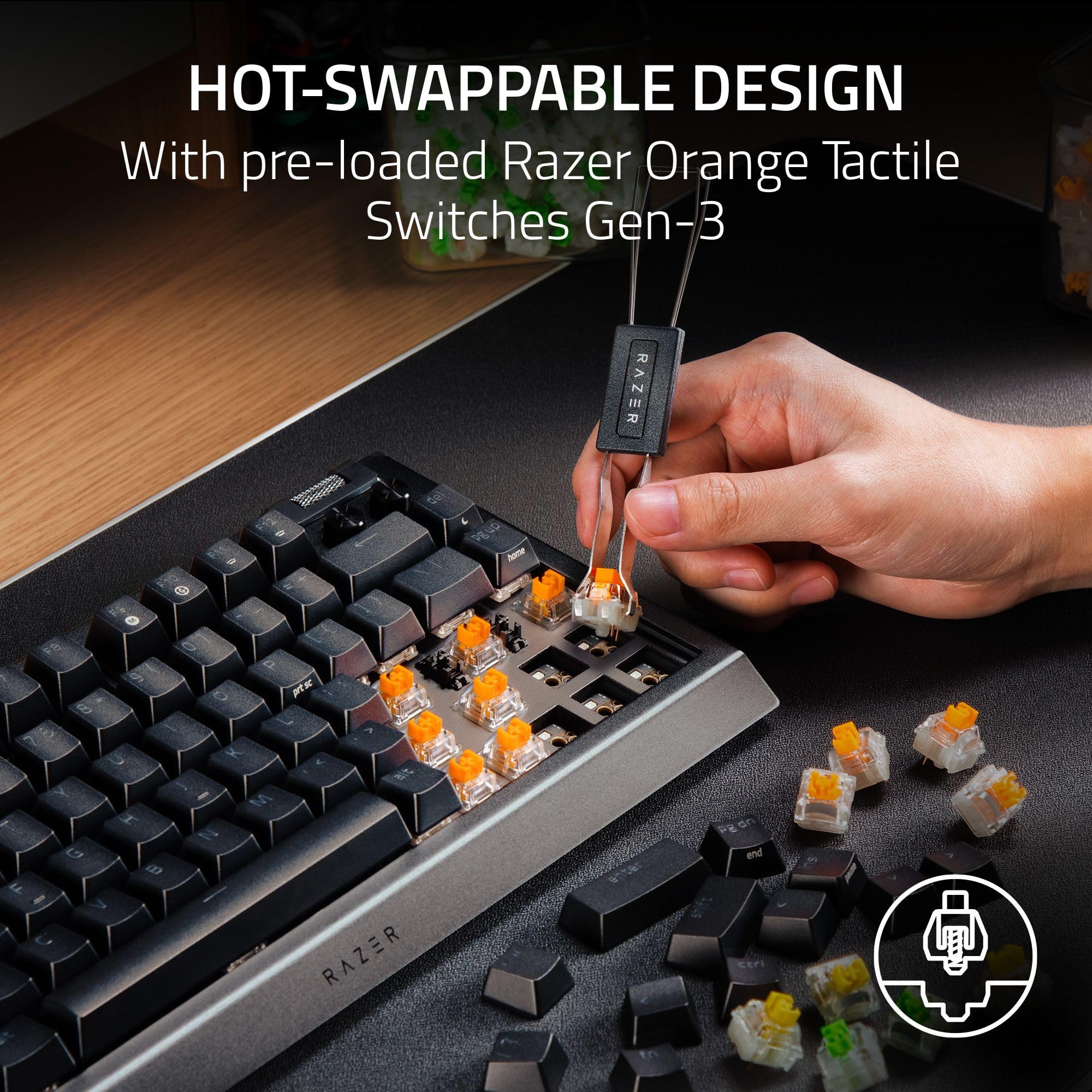 Razer BlackWidow V4 75% Mechanical Gaming Keyboard: Hot-swappable Design - Compact & Durable - Orange Tactile Switches - Chroma RGB - MF Roller & Media Keys - Comfortable Wrist Rest - White