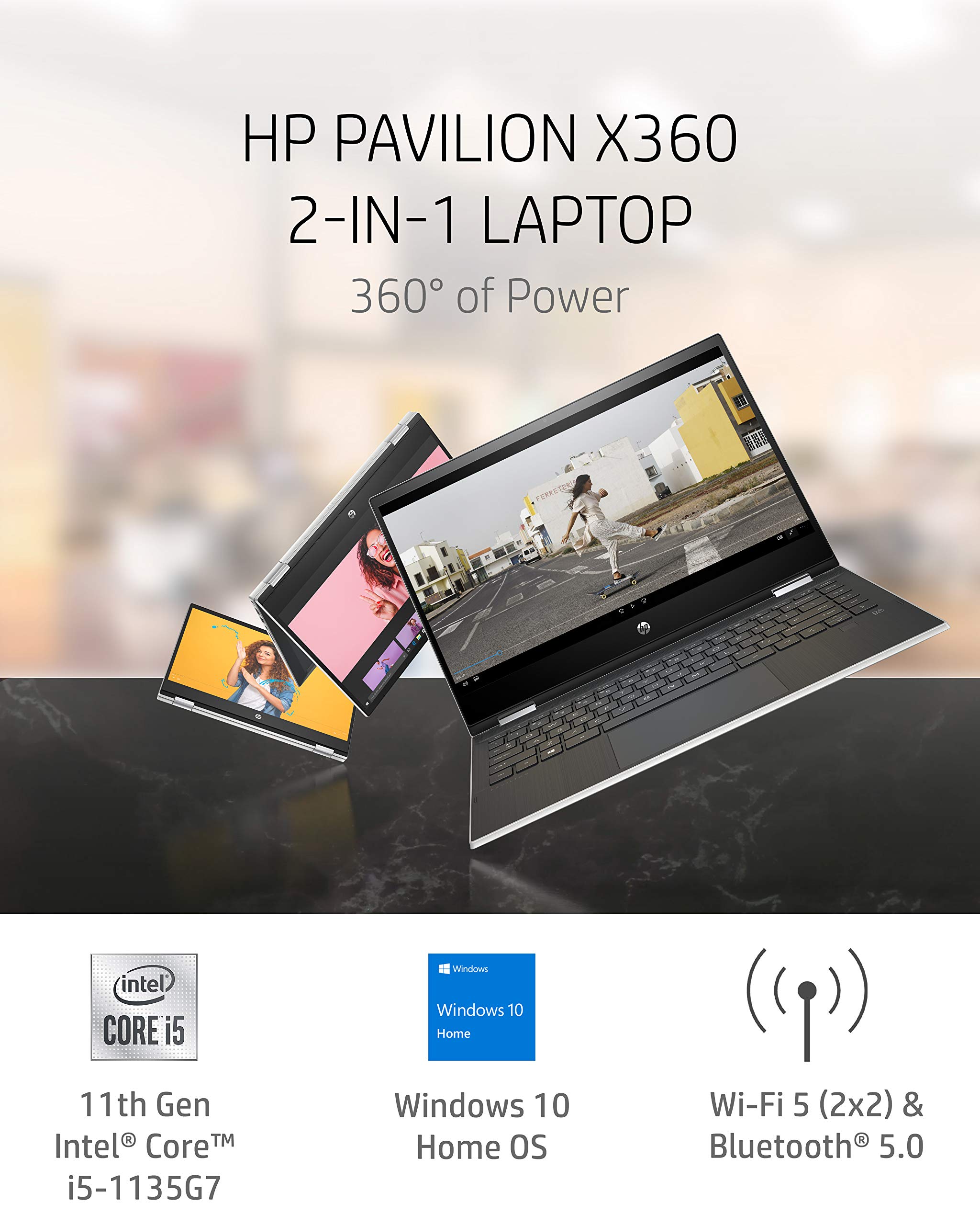HP Pavilion x360 Convertible 15.6-inch Touchscreen Laptop, 11th Gen Intel Core i5-1135G7, Intel Iris Xe Graphics, 8 GB RAM, 512 GB SSD, HD Micro-Edge Display, Windows 10 Home (15-dq2020nr, 2020)