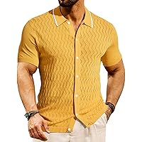 Men's Knit Button Down Shirts Vintage Polo Shirts Casual Beach Shirts