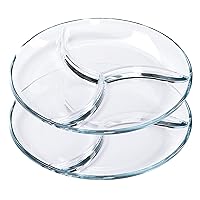 Round Tempered Glass Serving Platters/Trays - 3 Sectional -10'' Diameter, Set of 2