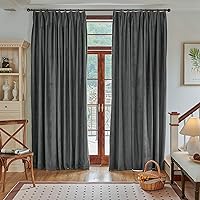 Grey Pinch Pleated Drapes 84 Inches Long for Living Room - Soft Touch Velvet Curtains Pinch Pleated Room Darkening Thermal Insulated Curtain for Bedroom, 52” W x 84” L, 1 Panel