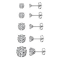 5 Pairs Women's Zirconia Stud Earrings Set, Top Rhinestone Earrings, Ear Tragus, Helix, Cartilage Percing, Stainless Steel, Small Crystal Jewellery for Girls, Women, 3 mm - 8 mm, Gold, Silver, Rose