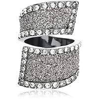 GUESS Glitter and Stone Bypass Wrap Hematite Ring, Size 7, crystal