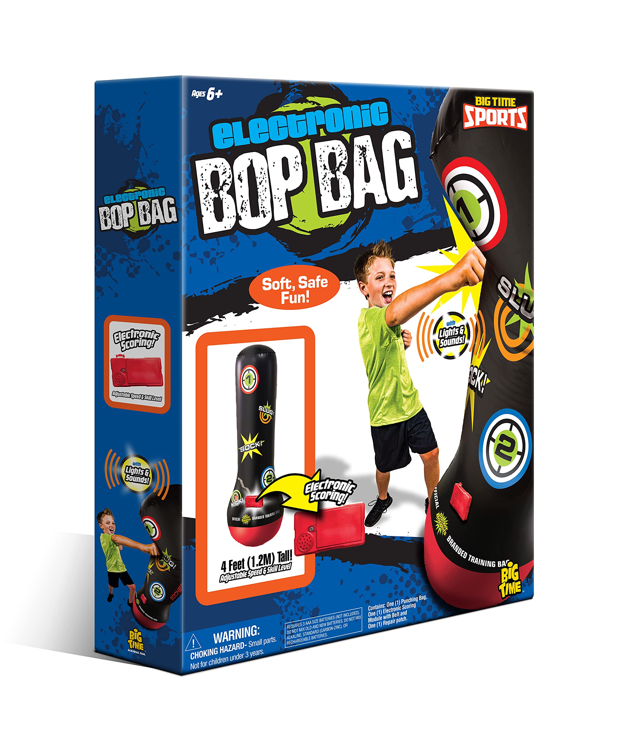 Socker Boppers Electronic Bop Bag, Inflatable Punching/Kickboxing Bag with Lights and Sound, Sock it, Bop it, Punch it, Safe Fun in or Outdoors, Develops Agility-Balance-Coordination-Athletic Ability