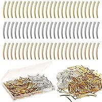 300Pcs Curved Noodle Tube Spacer Beads, 25mm Plated Metal Tube Beads Curved Noodles Beads Brass Tube Spacer Loose Beads Long Curved Tube DIY DIY Bracelet Necklace Jewelry Making, 3 Colors