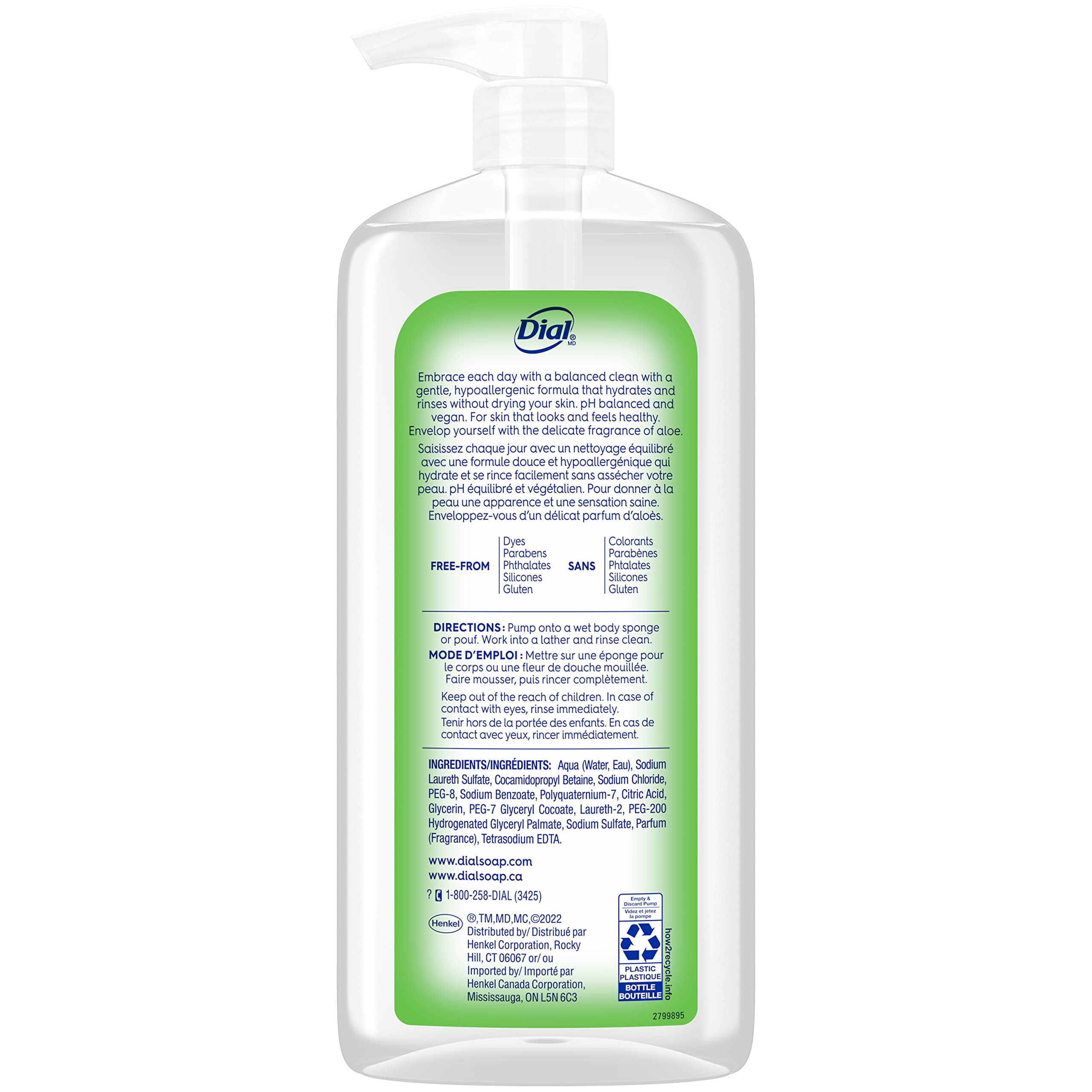 Dial Body Wash, Healthy & Sensitive Aloe Scent, 23 fl oz, Pack of 3