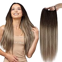 Full Shine U Part Human Hair Wig Straight Balayage Hair Extensions Half Wig U Shape Balayage Brown Ombre to Blonde Highlighted Natural Hair Pieces For Women 120Grams 16Inch