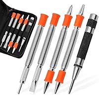 HORUSDY 5-Piece Multitool Nail Setter Set, Heavy Duty Automatic Center Punch, Dual Head Nail Set, Dual Head Center Punch, Hammerless Cold Chisel, Hinge Pin Remover Punch
