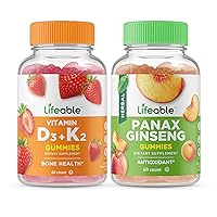 Lifeable Vitamin D3 + Vitamin K2 + Panax Ginseng, Gummies Bundle - Great Tasting, Vitamin Supplement, Gluten Free, GMO Free, Chewable Gummy