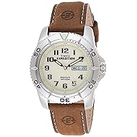 Timex Expedition 40mm Herren Off-White Zifferblatt Rugged Braun Lederband mit Datumsfenster