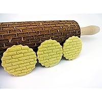 Embossing Rolling Pin BRICKS. Laser Engraved Dough Roller with Wall Pattern for Embossed Cookies or Pottery by Algis Crafts