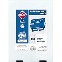 Maco Laser/Ink Jet White Return Address Labels, 1/2 x 1-3/4 Inches, 80 Per Sheet, 20000 Per Box (ML-8025B)