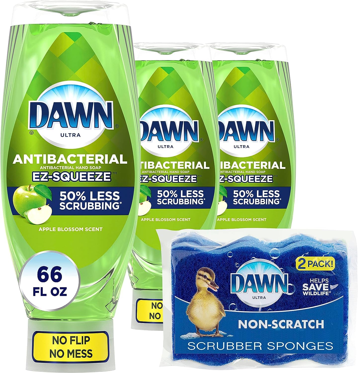 Dawn Antibacterial EZ-Squeeze Dishwashing Liquid Dish Soap,Apple Blossom Scent, (3x22 fl oz)