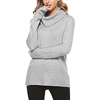 Woolicity Women's Cowl Neck Sweaters Long Sleeve Loose Fitting Ribbed Cozy Soft Casual Turtleneck Pullover Tops Grey