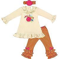 Boutique Clothing Girls Thanksgiving Day Turkey Top Pants Outfit Sets - 2-pcs or 3-pcs Clothing Set (w or w/o Headband)