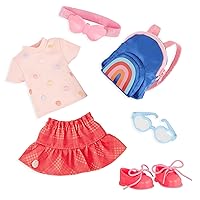 Glitter Girls – 14-Inch Doll Clothes – 7pcs School Outfit – Colorful Skirt & Accessories – Rainbow Backpack & Glasses – 3 Years + – A+ Fashion